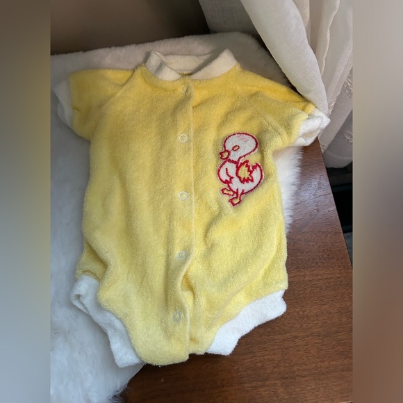 Vintage yellow and white with duck onesie bodysuit summer outfit one piece - Picture 1 of 2